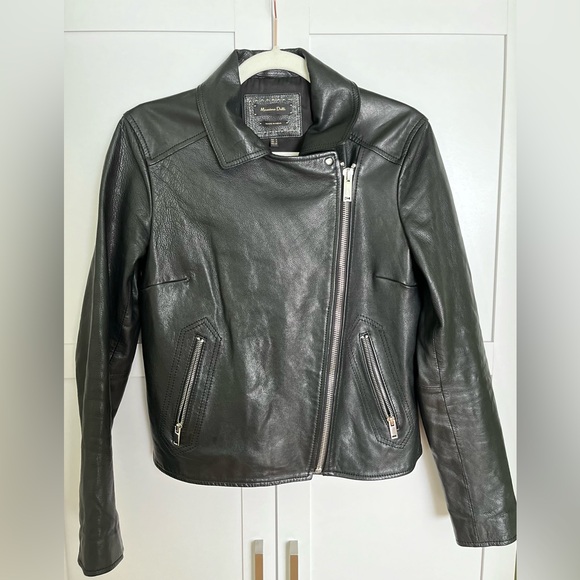 Mossimo Dutti Black Leather Biker Jacket size S - Picture 4 of 7